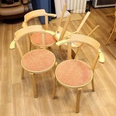 (Y)北大前! 札幌 引取 CONDE HOUSE/カンディハウス ルントオム 丸テーブル アームチェア ダイニング5点セット ナラ オーク 楢材 木製 中古②