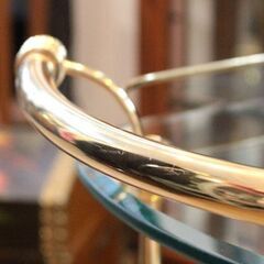 (Y)北大前! 札幌 引取 【アンティークデザイン】3段式 ガラス製 ティートロリー ワゴン ゴールド サービング インテリア