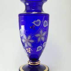 ボヘミアガラス 花瓶 チェコスロバキア製 青 クリスタルガ…