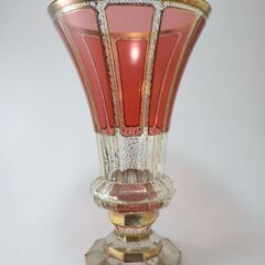 モーザーボヘミア クリスタル花瓶 金縁 チェコ共和国 アールデコスタイル 1940年~1949年 ラズベリー色 インテリア 飾 置物 工芸 芸術 美術品 硝子