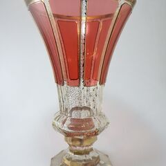 モーザーボヘミア クリスタル花瓶 金縁 チェコ共和国 アールデコスタイル 1940年~1949年 ラズベリー色 インテリア 飾 置物 工芸 芸術 美術品 硝子