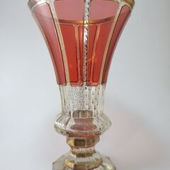 モーザーボヘミア クリスタル花瓶 金縁 チェコ共和国 アールデコスタイル 1940年~1949年 ラズベリー色 インテリア 飾 置物 工芸 芸術 美術品 硝子