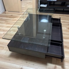 無料　ガラス木製センターテーブル　高さ43cm  長さ120cm...