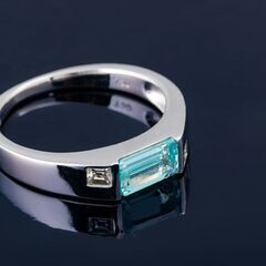 750WG パライバトルマリン・ダイヤモンド リング 品番r21-6