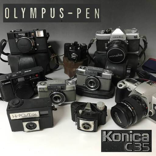 ⭕⭕⭕KI4/30 フィルムカメラ ミニカメラ まとめて 9点 Konica Canon minokta OLYMPUS START Ebony35 Hi-POSE126 昭和レトロ カメラ ヴィンテージ⭕⭕⭕