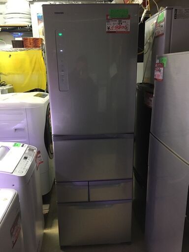 ☆中古 激安！！￥59,800！！TOSHIBA　東芝　411㍑5ドア冷蔵庫　家電　2018年製　GR-M42G(S)型　幅60cmｘ奥行70cmｘ高さ182cm　【BBL194】