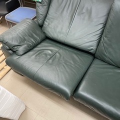 ★274 erpo エルポ 2人掛けワイドソファー グリーン 本革 BF426【リサイクルマート鹿児島宇宿店】