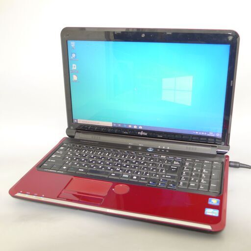 即使用可 中古美品 レッド ノートパソコン 15.6型 富士通 AH54/D 第2世代Core i3 4GB 640GB DVDRW 無線 WiFi webカメラ Win10 Office