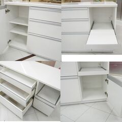 創愛 ミドルレンジボード ルシア160R 幅160.5×奥行48×高さ85.5cm ソフトクロージング エナメル調 ホワイト キッチン収納 収納家具 苫小牧西店