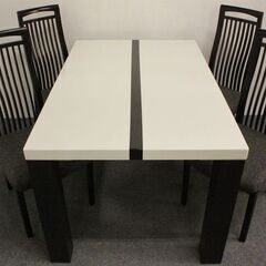 NEVAN  シギヤマ家具 ブラック木目 155センチ ダイニング5点セット チェア4脚 UV塗装 木製 ホワイト天板   中古家具 店頭引取歓迎 R4929)