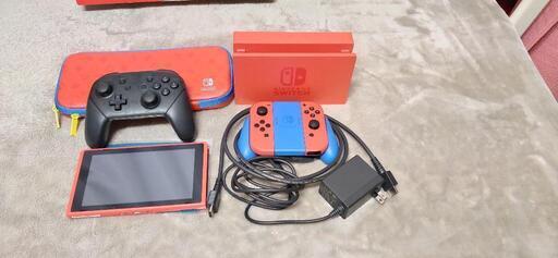 純正プロコン付き　ニンテンドースイッチ　マリオレッド×ブルー