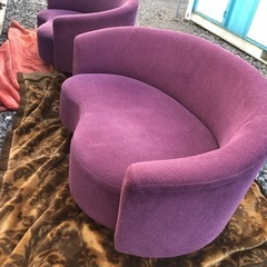 パープル コーデュロイ生地 ラブビーンズ型ソファ 2点セット