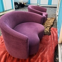 パープル コーデュロイ生地 ラブビーンズ型ソファ 2点セット