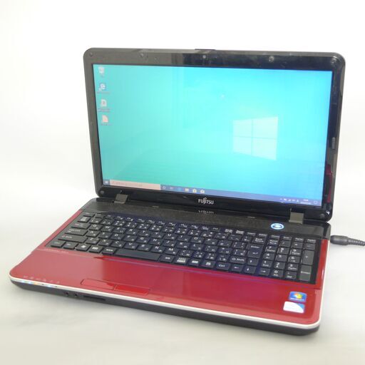 即使用可 中古美品 レッド ノートパソコン 15.6型 富士通 AH42/G Pentium 4GB 640G DVDマルチ 無線 WiFi カメラ Windows10 Office