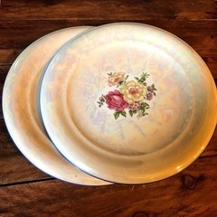 【値下げ】昭和レトロ 花柄の大皿 中皿 2枚セット ヴィンテージ食器 