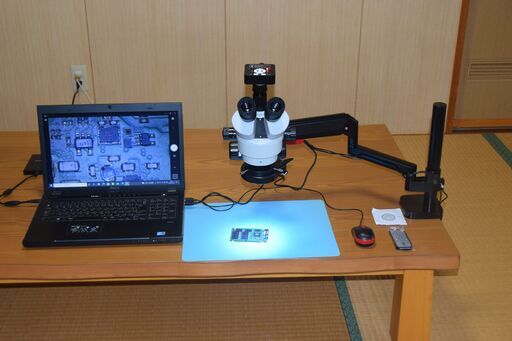 三眼実体顕微鏡（倍率7～45倍）顕微鏡+カメラ+照明+アームセット