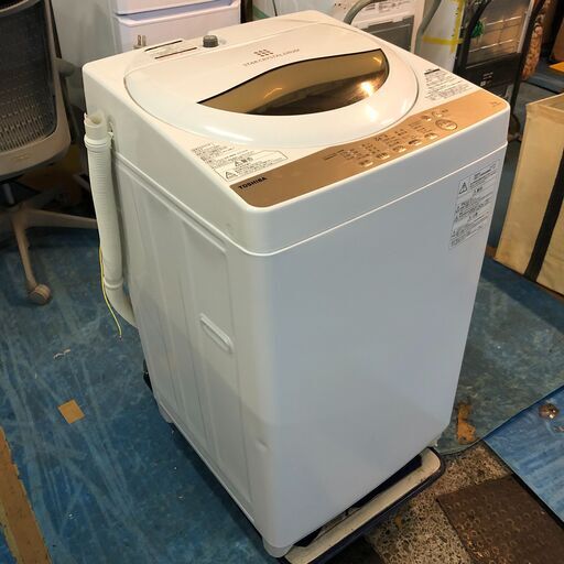 【高年式】$　2020年　東芝　全自動電気洗濯機　5kg　ホワイト　AW-5G8　給排水ホース付属