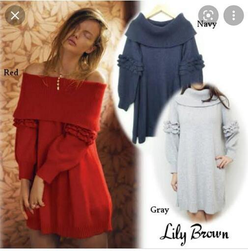 リリーブラウンニットワンピースオフショルワンピース Yp 首里のワンピースの中古 古着あげます 譲ります ジモティーで不用品の処分
