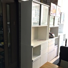 ジモティ来店特価!! 食器棚 綾野家具 ダークブラウン×ホワイト J-1030