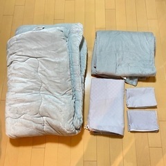 セミダブル寝具セット　掛け布団　毛布　布団カバー　枕カバー　グレー
