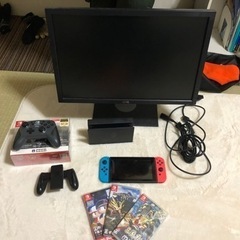 ニンテンドーSwitch、モニター、ホリコントローラー、カセット3種