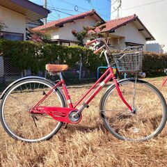 オートライトで夜でも安心！　27インチ自転車　レッド