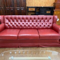 【愛品館 江戸川店】アンティーク調 本革 3人掛けソファ ID:156-018300-007