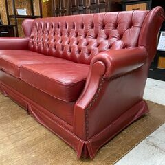 【愛品館 江戸川店】アンティーク調 本革 3人掛けソファ ID:156-018300-007