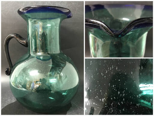 クリアランスセール  暈しライムグリーン　花瓶 骨董　時代ガラス　手吹きガラス　希少吹雪紋　イエロー 工芸品