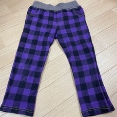 美品100cm 紫チェック柄ズボン