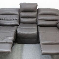 ニトリ 3人用電動本革テーブル付きリクライニングソファ ブラック NITORI  中古家具 店頭引取歓迎 R4986)