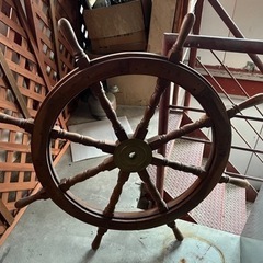 アンティーク レトロ 古い木製 船舵 ラットハンドル 船舵輪 大...
