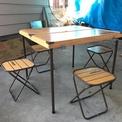 【無料】木製折り畳みテーブル&椅子セット（キャンプ/BBQ）[箱付き]