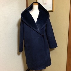 【新品】ムートン調：紺色ロングコート