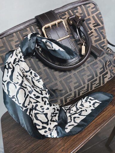 FENDI  ズッカ柄ハンドバッグ  8BN069 ナイロンキャンバス・レザー