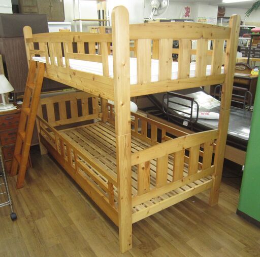 R076 パイン材二段ベッド、幅104cm シングルサイズ