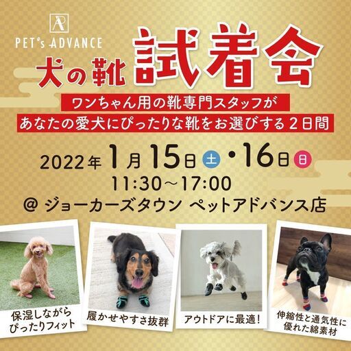1 15 土 16 日 犬の靴 靴下試着会 ペットアドバンス 青海のその他のイベント参加者募集 無料掲載の掲示板 ジモティー