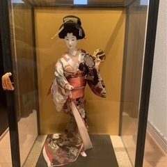 日本人形 ガラスケース入り　伝統工芸木製品 鼓