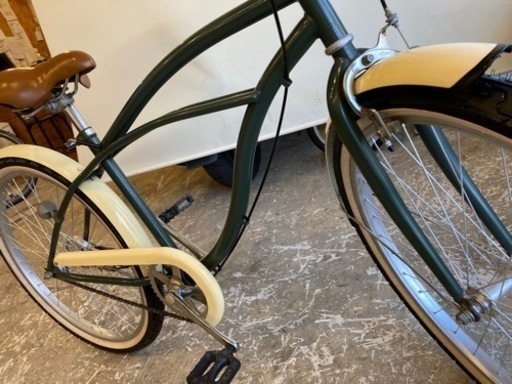 自転車 【前後チューブ新品！】26インチ ビーチクルーザー モスグリーン