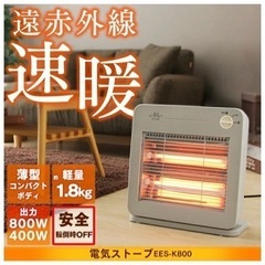 電気ストーブ 800W グレー EES-K800 ヒーター 暖房...