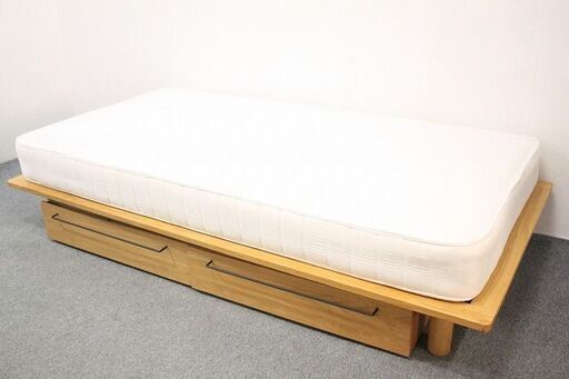 無印良品 シングルベッド オーク材 オプション引き出し収納×2 マットレス シンプル　家具 店頭引取歓迎 R4976)