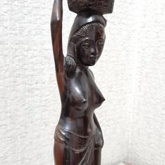●アジアン雑貨  木彫り工芸品 インドネシア バリ 女性立像　36cm