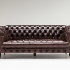3人掛け総革張りソファー　バッキンガム　チェスターフィールド調 本革 高級 リビング 応接室 社長室 イギリス 英国風 アンティーク ヴィンテージ ブラウントリプルソファ 3P バッキンガム革