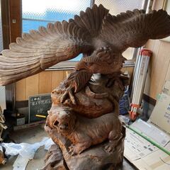 詳細不明 大きい 大型 木彫り 彫刻 ワシ タカ 虎