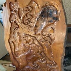 中国？ 1枚板 木彫り 彫刻 虎 松 インテリア 置物 飾…