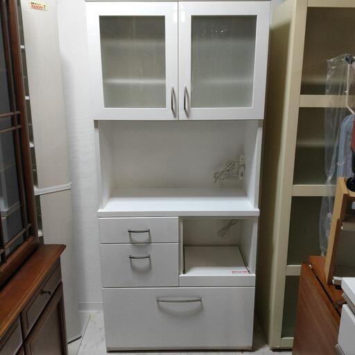 ■中古品 キッチンボード 食器棚 レンジボード 白 鏡面仕上げ！ 売れ筋サイズです！ ◎値下げしました!