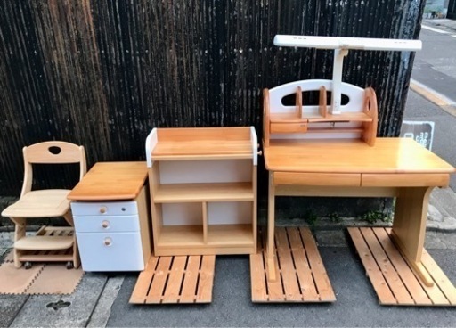 学習机、イス、引き出し、本棚セット