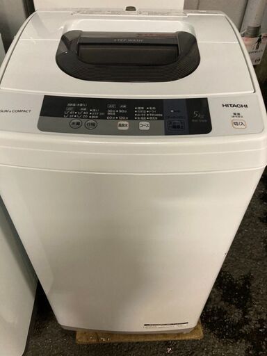 ☆中古 激安！！￥9,000！！HITACHI　日立　5.0kg洗濯機　家電　2016年製　NW-5WR型　幅54cmｘ奥行51cmｘ高さ97cm　【BBM075】