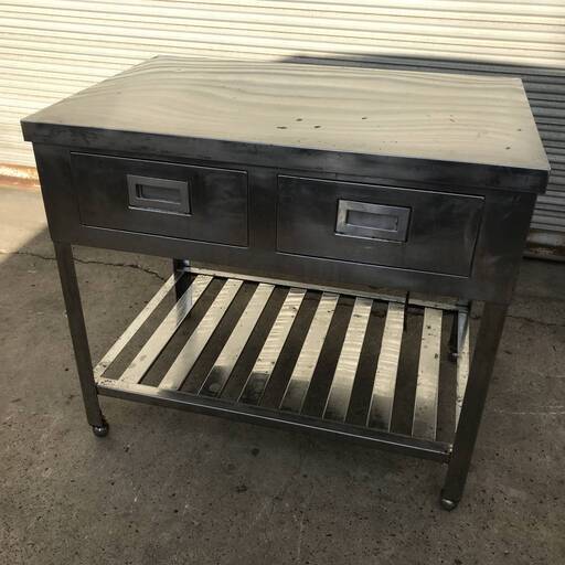 ⭕⭕⭕PH7/19　ステンレス作業台 引き出し 収納 厨房機器 調理台 中古品 物置 業務用 H80×W90×D60㎝ ②⭕⭕⭕