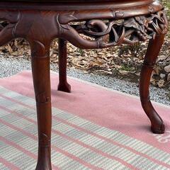 中国美術 唐木家具 紫檀×大理石天板猫脚テーブル 透かし細密彫刻中国古玩 【お値下げ要相談】